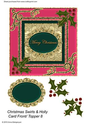 Christmas Swirls & Holly Card Front/ Topper 8