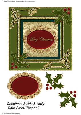 Christmas Swirls & Holly Card Front/ Topper 9