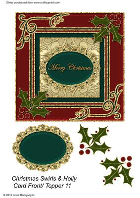 Christmas Swirls & Holly Card Front/ Topper 11