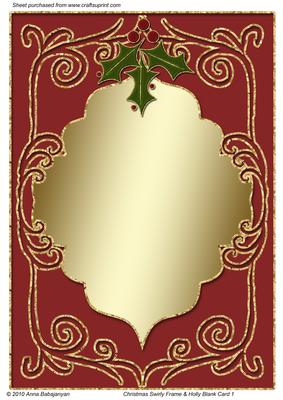 Christmas Swirly Frame & Holly Blank Card 1