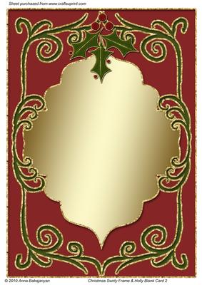 Christmas Swirly Frame & Holly Blank Card 2