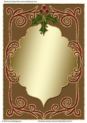 Christmas Swirly Frame & Holly Blank Card 3