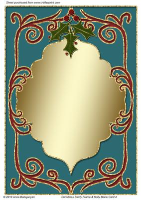 Christmas Swirly Frame & Holly Blank Card 4