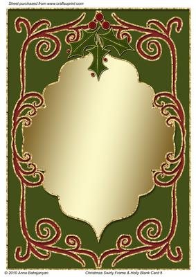 Christmas Swirly Frame & Holly Blank Card 5