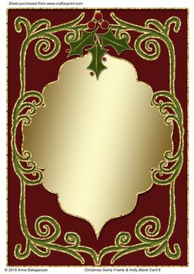 Christmas Swirly Frame & Holly Blank Card 6