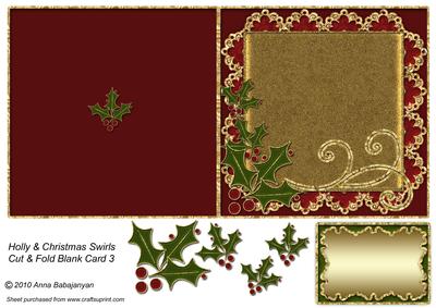 Holly & Christmas Swirls Cut & Fold Blank Card 3