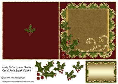 Holly & Christmas Swirls Cut & Fold Blank Card 4