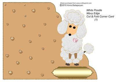 White Poodle Wavy Edge Cut & Fold Corner Card 1