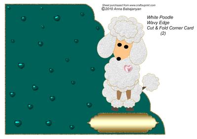 White Poodle Wavy Edge Cut & Fold Corner Card 2