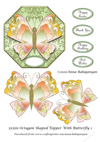 5x5in Octagon Shaped Topper With Butterfly 1