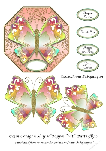 5x5in Octagon Shaped Topper With Butterfly 2
