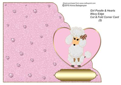 Girl Poodle & Hearts Wavy Edge Cut & Fold Corner Card 5