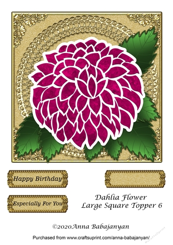 Dahlia Flower Large Square Topper 6
