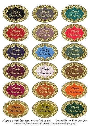 Happy Birthday Fancy Oval Tags Set