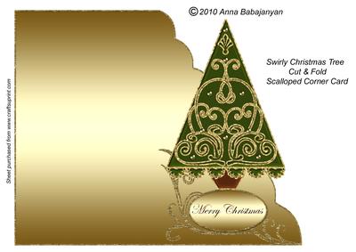 Swirly Christmas Tree Cut & Fold Scalloped Corner Card