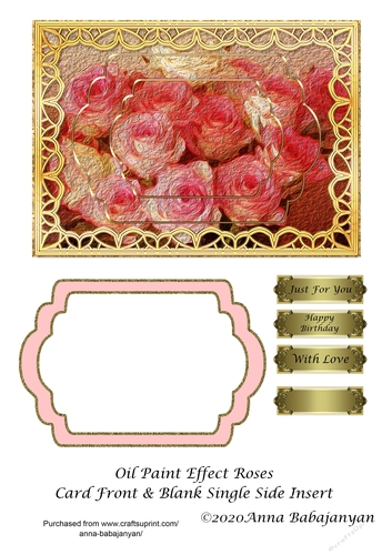 Oil Paint Effect Roses Card Front & Blank Single Side Insert