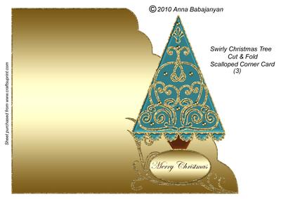 Swirly Christmas Tree Cut & Fold Scalloped Corner Card 3