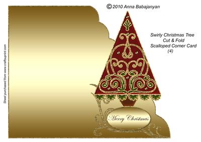 Swirly Christmas Tree Cut & Fold Scalloped Corner Card 4
