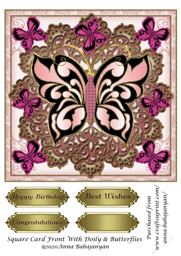 Square Card Front With Doily & Butterflies