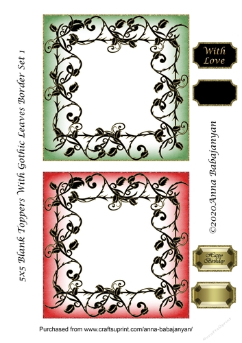 5x5 Blank Toppers With Gothic Leaves Border Set 1