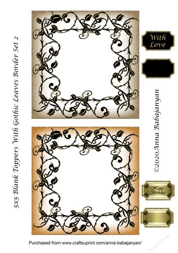 5x5 Blank Toppers With Gothic Leaves Border Set 2