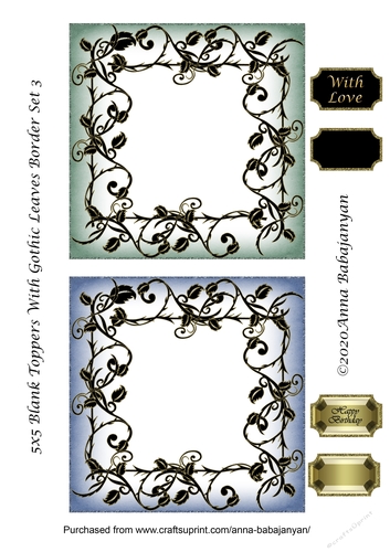 5x5 Blank Toppers With Gothic Leaves Border Set 3