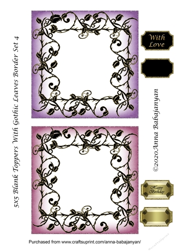5x5 Blank Toppers With Gothic Leaves Border Set 4
