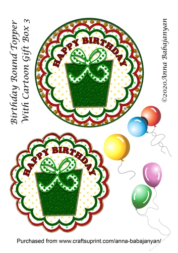 Birthday Round Topper With Cartoon Gift Box 3