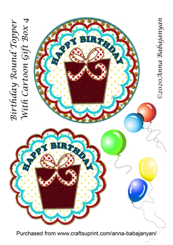 Birthday Round Topper With Cartoon Gift Box 4