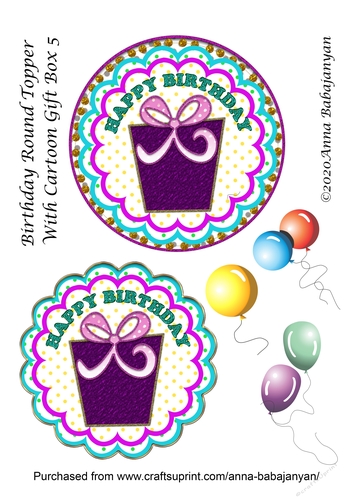 Birthday Round Topper With Cartoon Gift Box 5