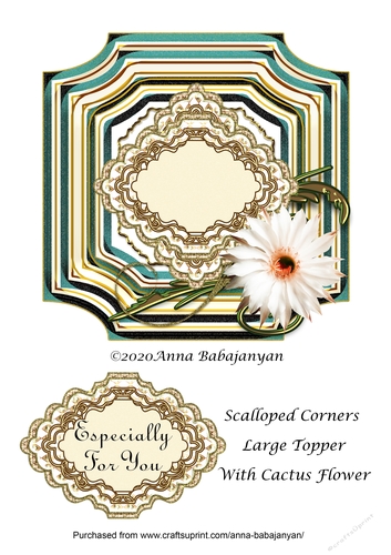 Scalloped Corners Large Topper With Cactus Flower