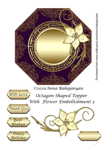 Octagon Shaped Topper With Flower Embellishment 3