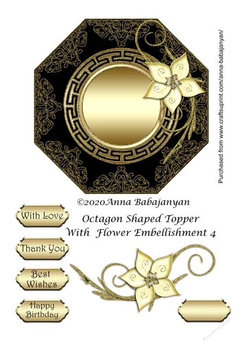Octagon Shaped Topper With Flower Embellishment 4