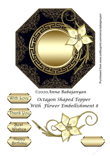 Octagon Shaped Topper With Flower Embellishment 8