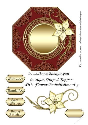 Octagon Shaped Topper With Flower Embellishment 9