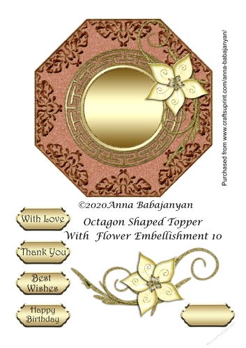 Octagon Shaped Topper With Flower Embellishment 10