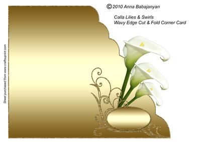 Calla Lilies & Swirls Wavy Edge Cut & Fold Corner Card