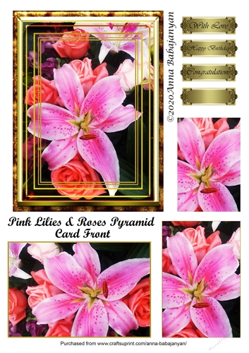 Pink Lilies & Roses Pyramid Card Front