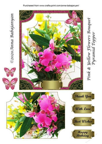 Pink & Yellow Flowers Bouquet Pyramid Topper