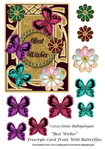 Best Wishes Freestyle Card Front With Butterflies