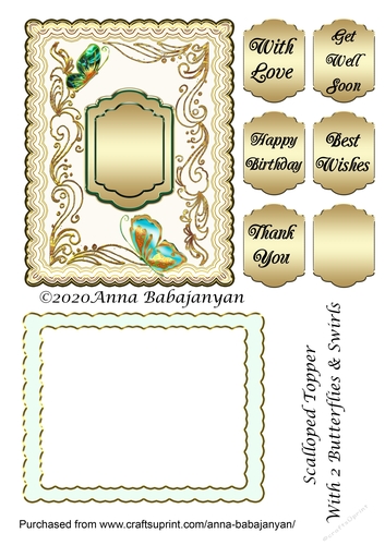 Scalloped Topper With 2 Butterflies & Swirls