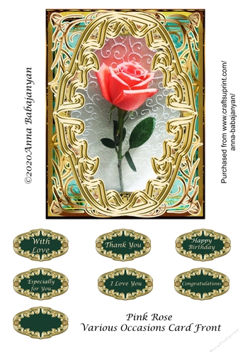 Pink Rose Various Occasions Card Front
