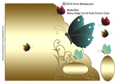 Butterflies Wavy Edge Cut & Fold Corner Card