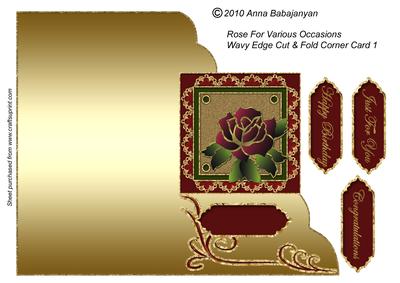 Rose for Various Occasions Wavy Edge Cut & Fold Corner Card