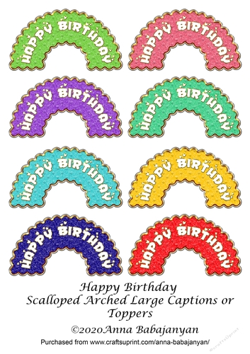 Happy Birthday Scalloped Arched Large Captions or Toppers