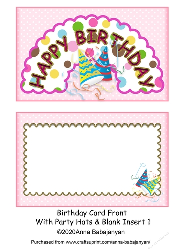 Birthday Card Front With Party Hats & Blank Insert 1