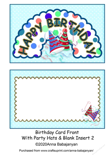 Birthday Card Front With Party Hats & Blank Insert 2