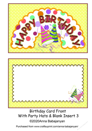 Birthday Card Front With Party Hats & Blank Insert 3