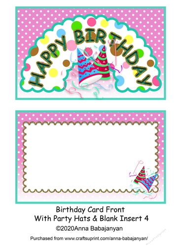 Birthday Card Front With Party Hats & Blank Insert 4