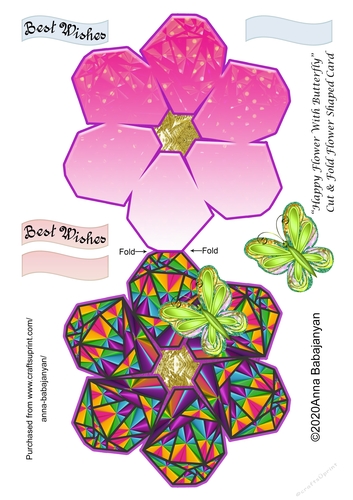 Happy Flower With Butterfly Cut & Fold Flower Shaped Card